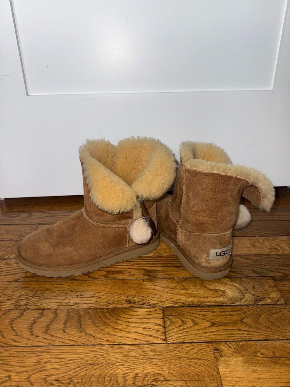 UGG Chestnut Suede Shearling Pom Pom Short Boots